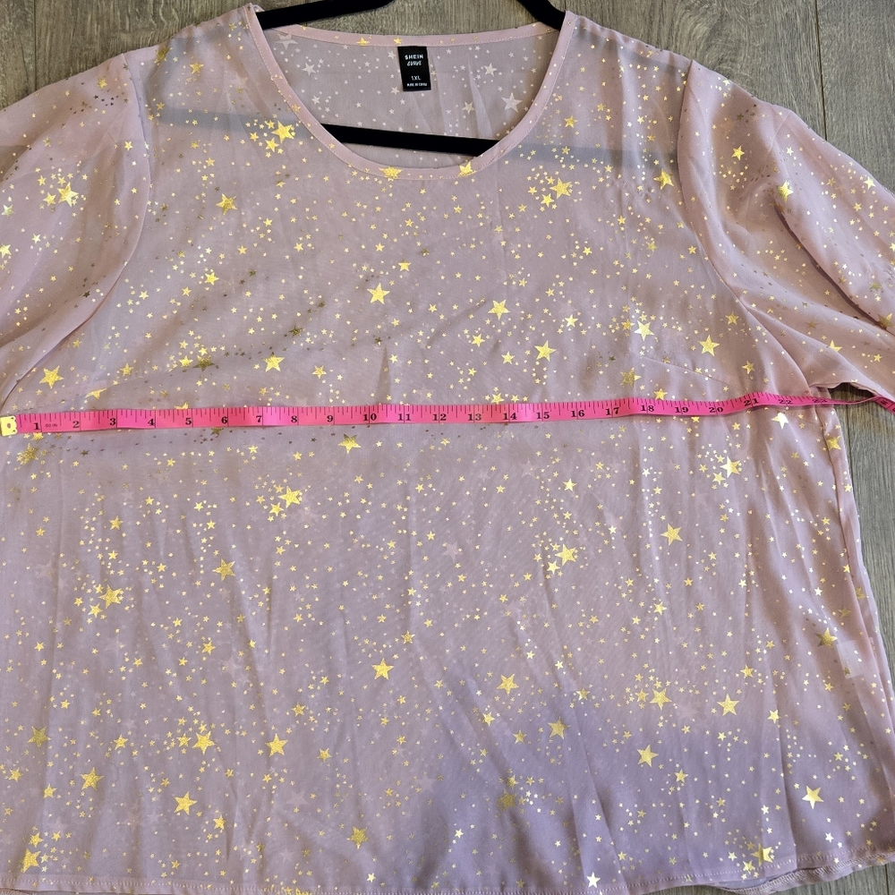 Sheer Star Print Top Shein Curve 1xl Pink  Gold Plus Size 1x Whimsigoth